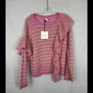$359 Tensione In Striped Ruffled Sweater Acrylic Mohair Pink Size O/S, L US